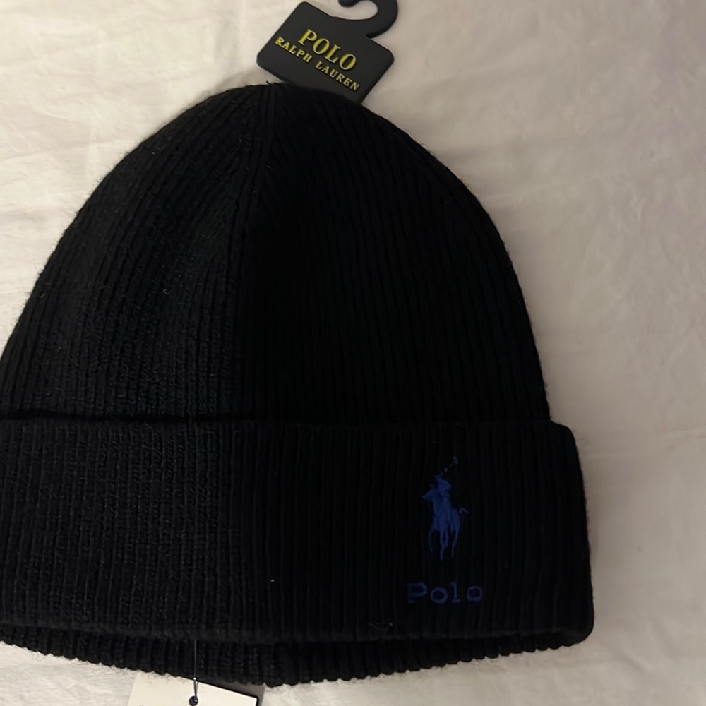 ***Sold off different site***Polo knit hat black and blue one size fits all
